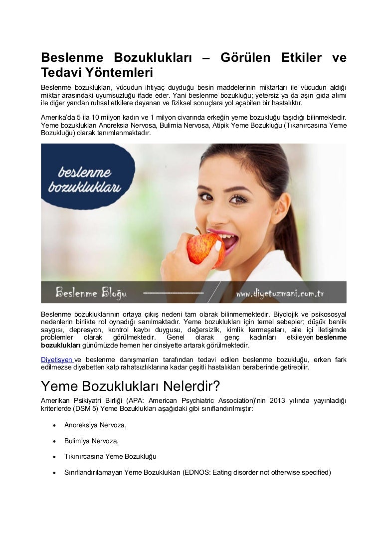 Beslenme Bozuklukları İle Sağlıklı Beslenme Arasındaki İlişki Beslenme Bozuklukları İle Sağlıklı Beslenme Arasındaki İlişki